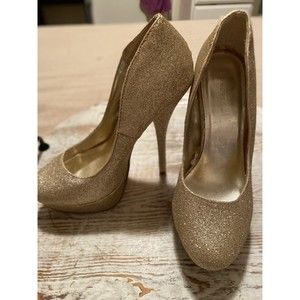 Forever 21 Womens Platform Heels Shoes Sz 7 Gold Glitter Metallic Club Evening